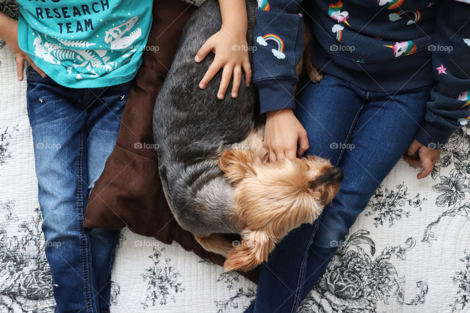 Children cuddling with their best friend